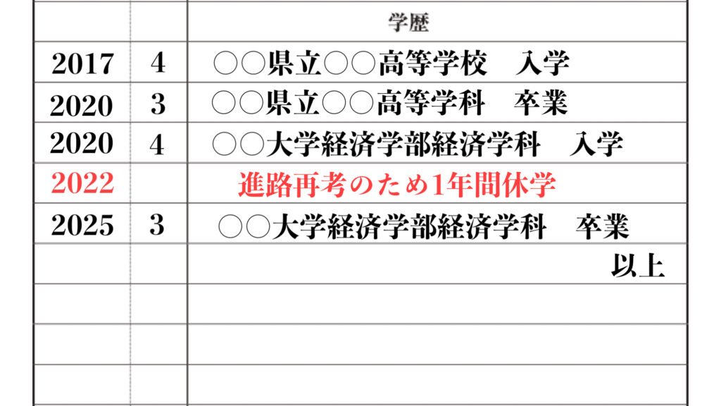 進路再考で休学した場合の履歴書の書き方